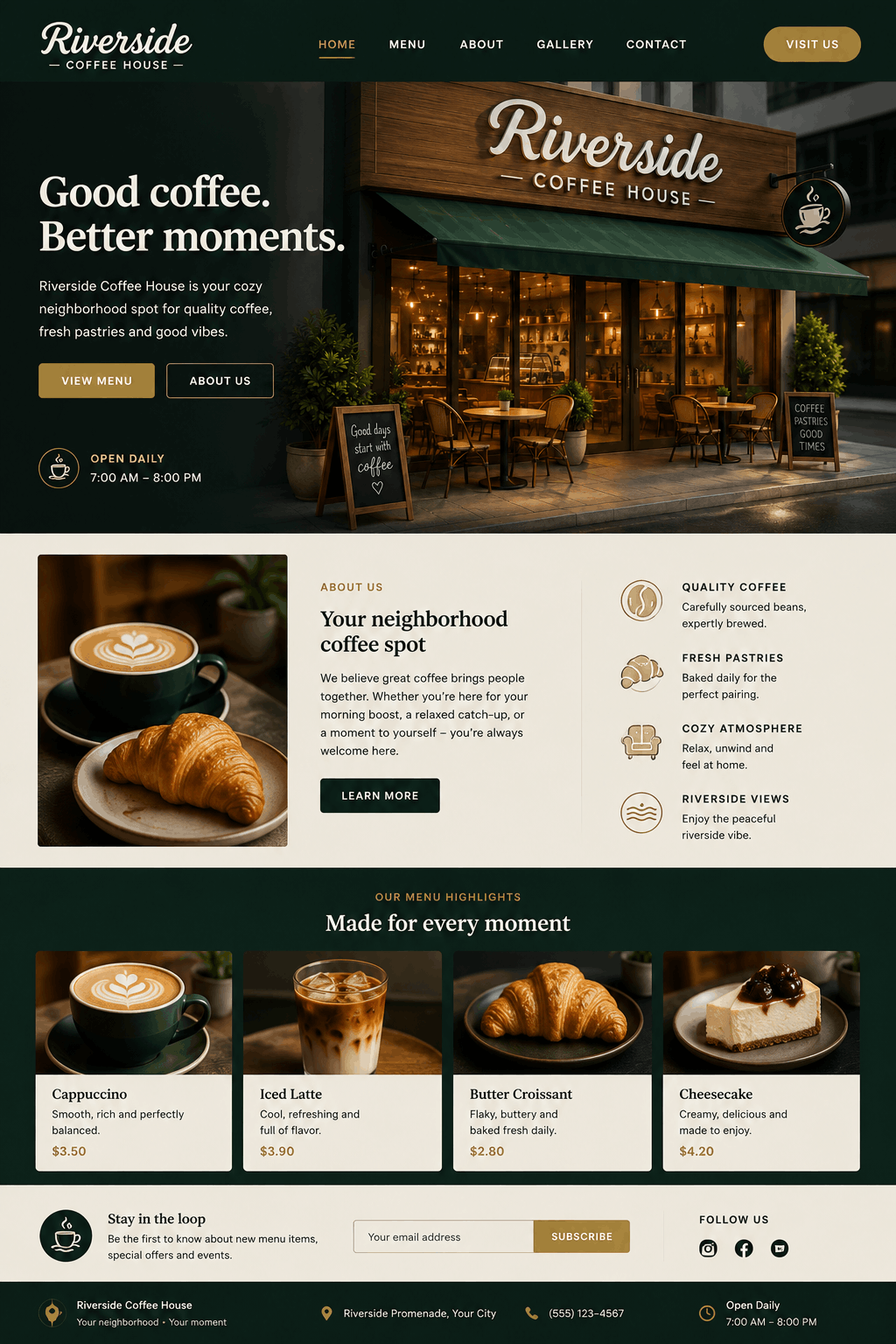 Café website built by Zapsite from a Google Maps listing